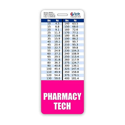 Pharmacy Tech Badge Vertical w/Height &amp; Weight Conversion Charts (Oversized, Pink) - Walmart.com