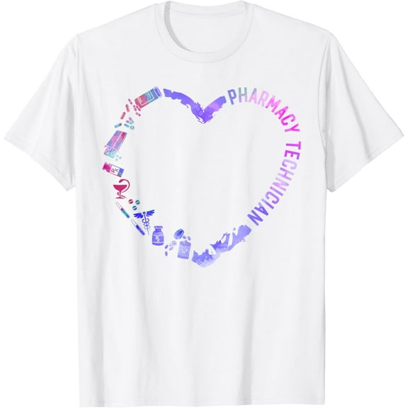 Pharmacy Tech Technician Pharmacist Student Heart Watercolor T-Shirt100% cotton