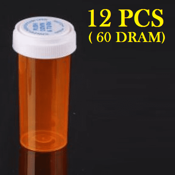 BioRx Sponix Reversible Cap Prescription Vials - Push Down and Turn - Amber - 60 Dram - 12 pcs (Pharmacy Vial, Medicine Container, Pill Container)