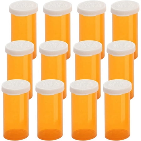 Pharmacy Vials 8 Dram AMBER (PACK OF 12) Snap Cap, Caps Included by Sponix BioRx