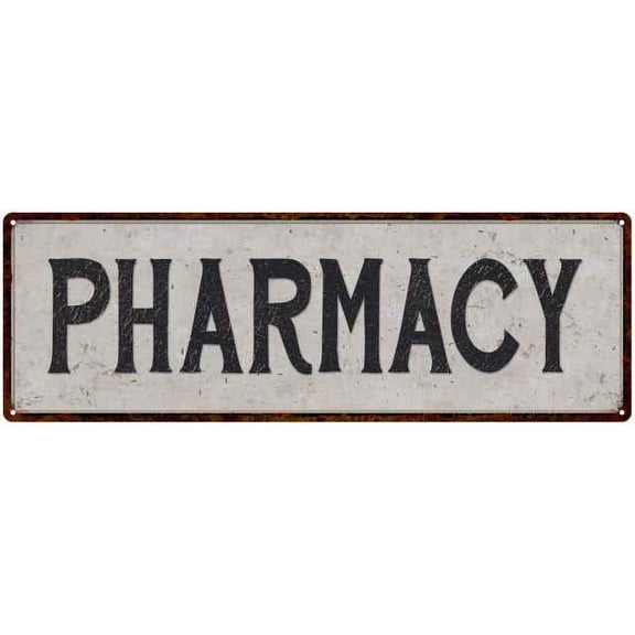 Pharmacy Vintage Look Reproduction Black on White 8x24 Metal Sign 206180023007