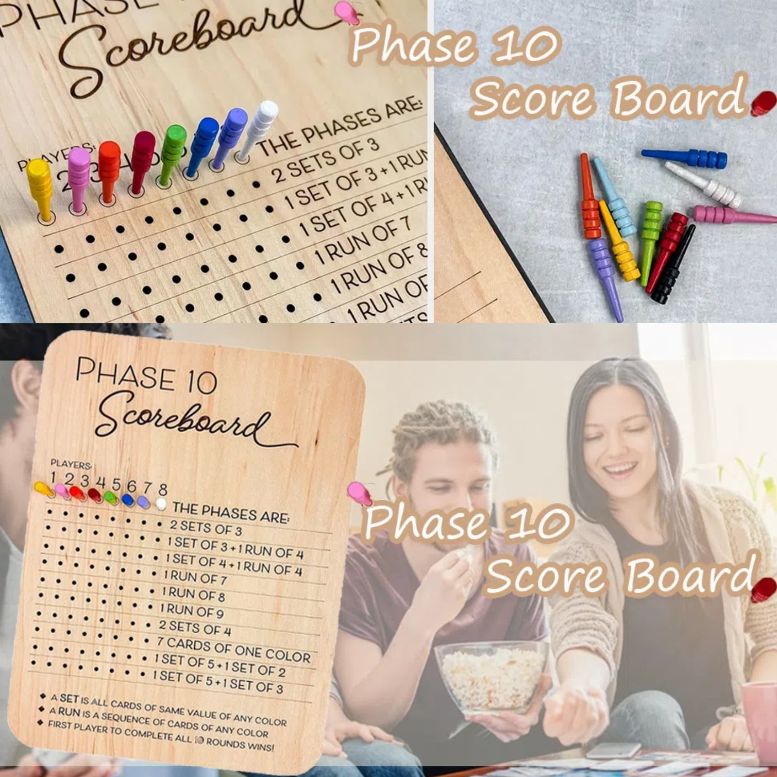 Phase 10 Score Board, 2025 New Wooden Phase 10 Scoreboard and Round