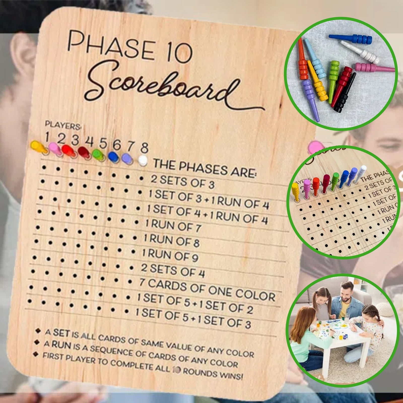 Phase 10 Score Board, 2025 New Wooden Phase Ten Scoreboard and Round