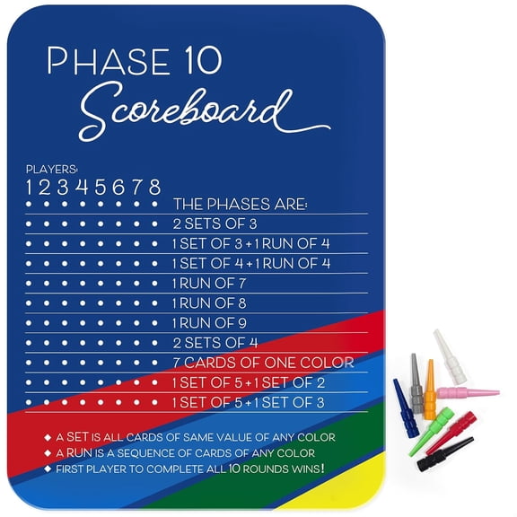 Phase 10 Score Board - 2025 Phase 10 Scoreboard Game, Phase 10 Card Game Wooden Made, Phase 10 Scoreboard Round Tracker Board Card Games Score (Acrylic Board+pins)