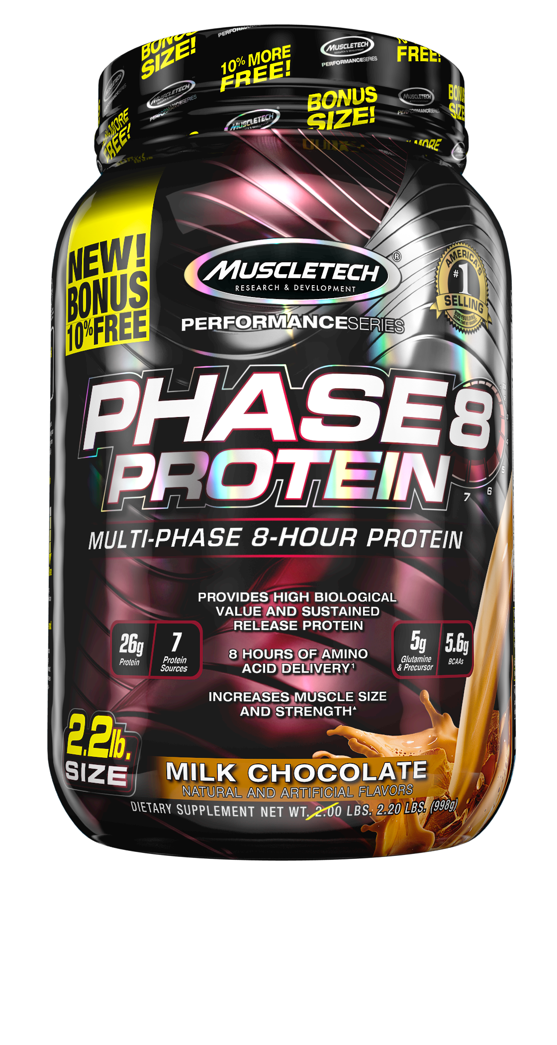 Phase8 Whey Protein Powder, Sustained Release 8-Hour Protein Shake, Milk Chocolate, 22 Servings (2.0lbs) - image 1 of 4