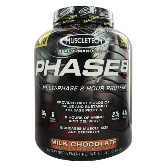 Phase8 Whey Protein Powder, Sustained Release 8-Hour Protein Shake, Milk Chocolate, 50 Servings (4.6lbs)