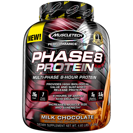 Phase8 Whey Protein Powder, Sustained Release 8-Hour Protein Shake, Milk Chocolate, 50 Servings (4.6lbs)