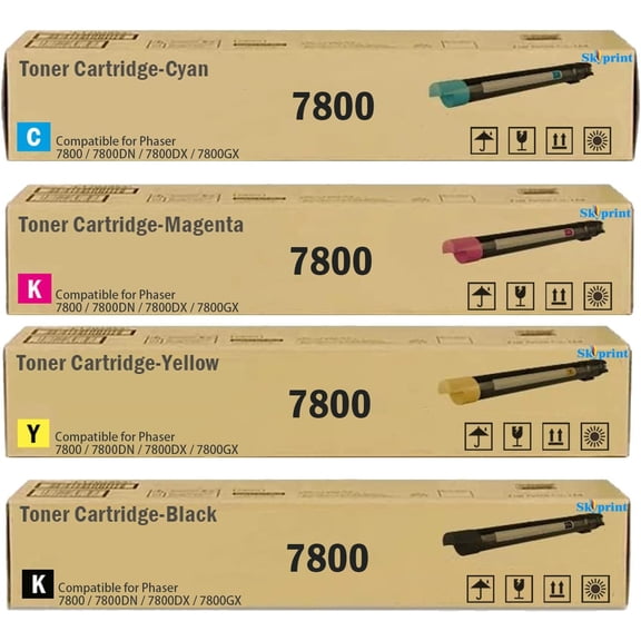 Phaser 7800 Toner Cartridge Set Black Cyan Magenta Yellow Replacement for Xerox Phaser 7800 7800DN 7800DX 7800GX Printer.4-Pack 106R01569 106R01566 106R01567 106R01568