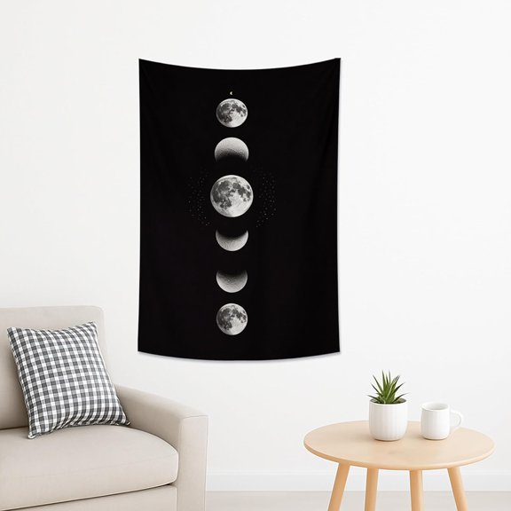 Phases of the Moon Black Tapestry, Celestial Wall Art for Bohemian Home Decor, Mystical Tapestries Ideal for Bedroom, Living Room, Festival 40x60 Inch