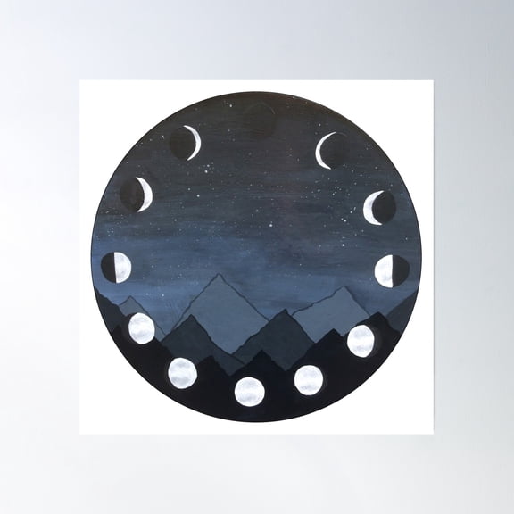 Phases Of Time Moon Art Poster Wall Art, Modern Wall Decor, 30x30 UNFRAMED
