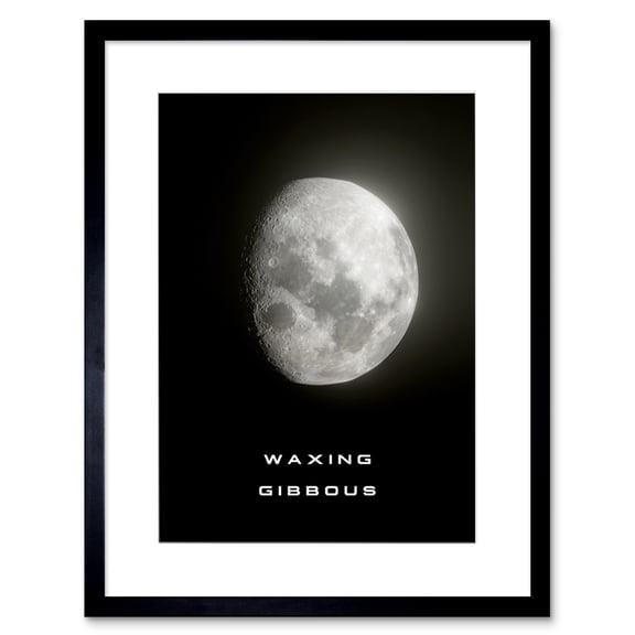Phases of the Moon Astronomy Waxing Gibbous Lunar Space Poster Artwork Framed Wall Art Print 9X7 Inch