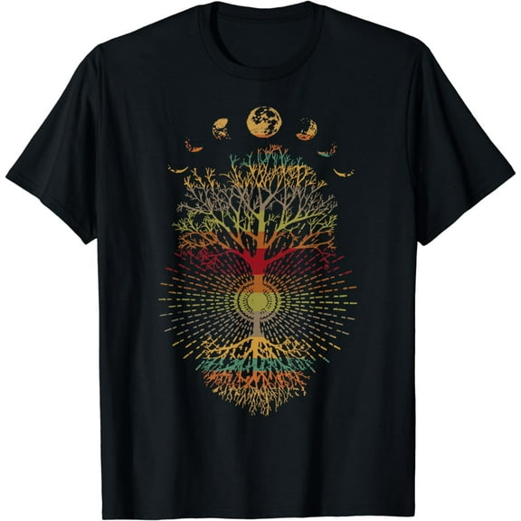 Phases of the Moon Retro 60's 70's Vibe Tree of Life T-Shirt