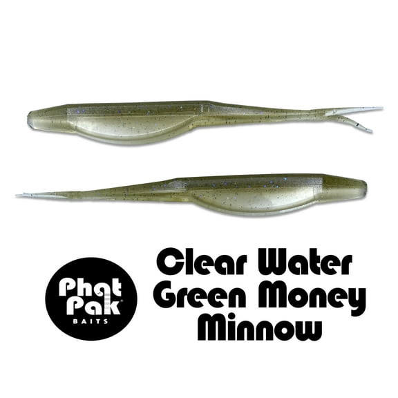 Phat Pak Baits - Drunkin Shad Zoom Super Fluke Style Soft Jerkbait 5" 20ct Soft Plastic Bass Fishing Lure - Clear Water Green Money Minnow