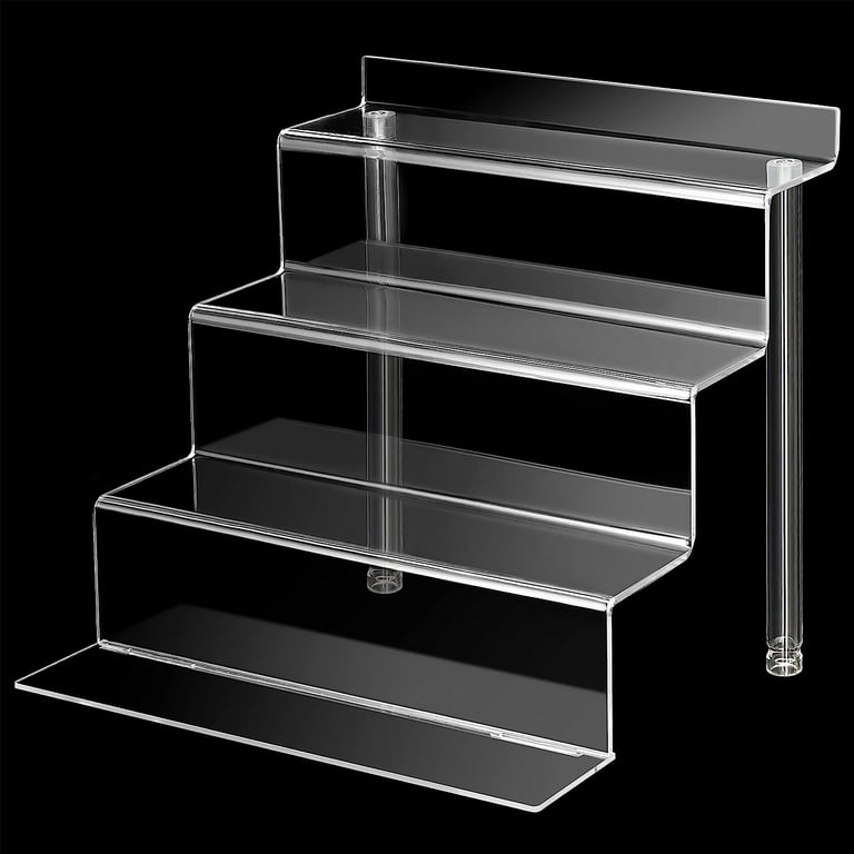 Phattopa Acrylic Risers Display Stand 4 Tiered Display Shelf for Amiibo Pop Figures, Perfume Organizer Cupcake Dessert Stands Clear Acrylic