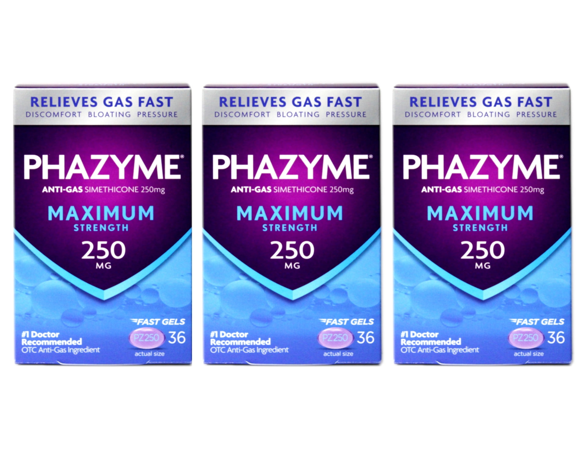 Phazyme Maximum Strength 250 mg AntiGas Simethicone Soft Gels, 36 ea