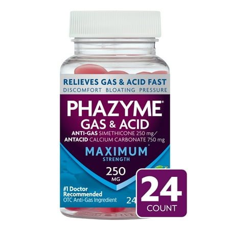 Phazyme Maximum Strength Gas & Acid Relief, Works Fast, Cherry Flavor, 24 Chews