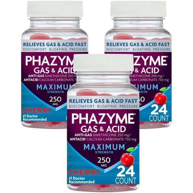 Phazyme Maximum Strength Gas & Acid Relief, Works Fast, Cherry Flavor