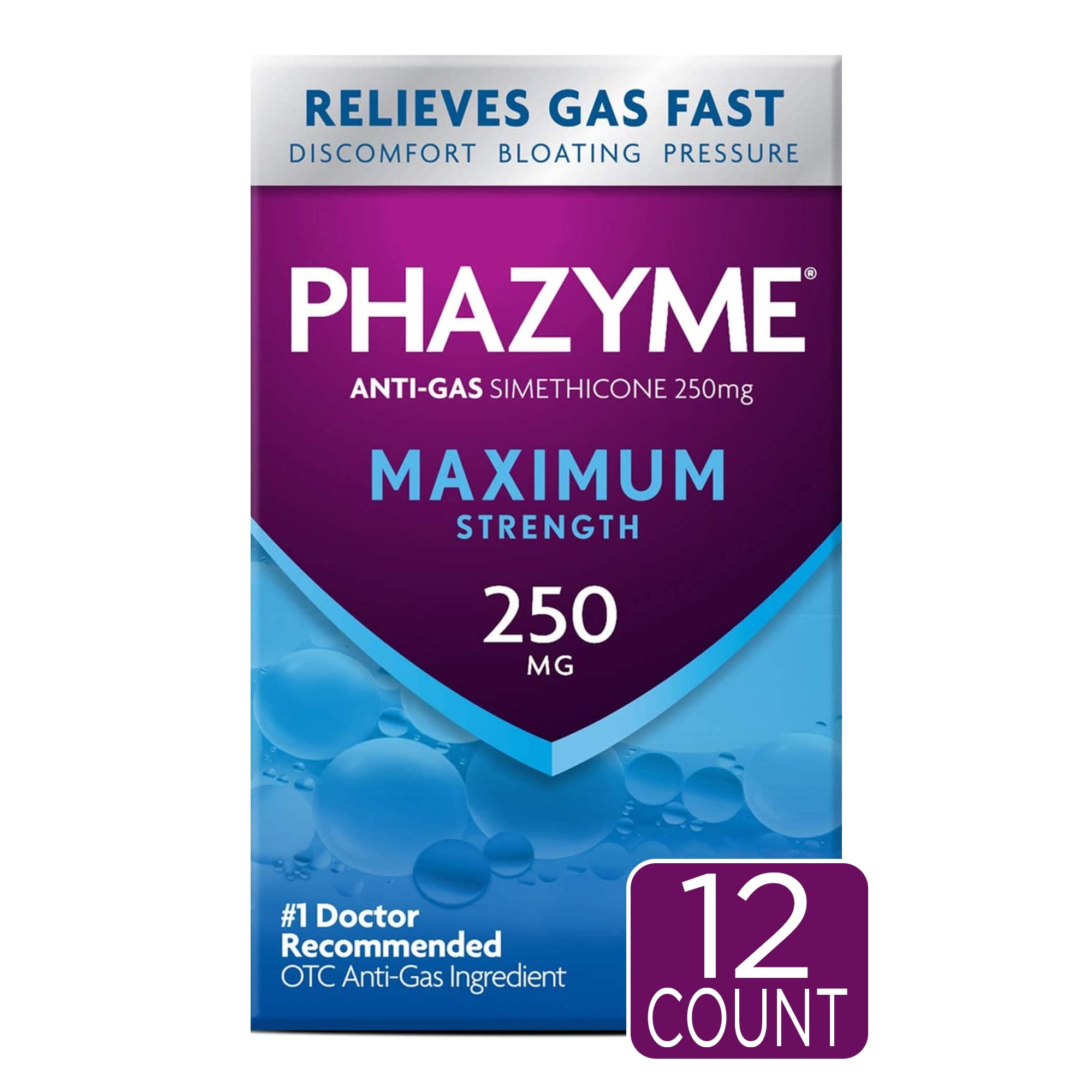 Phazyme Maximum Strength Gas & Bloating Relief, Works in Minutes, 12