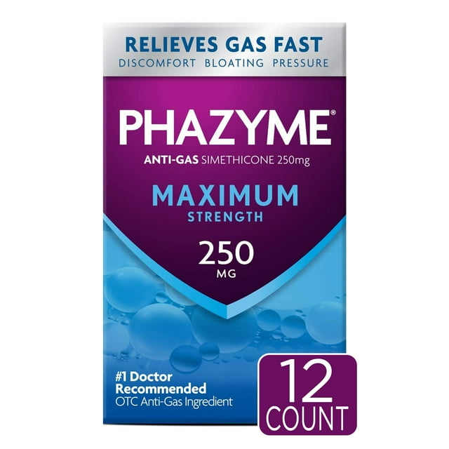 Phazyme Maximum Strength Gas & Bloating Relief, Works in Minutes, 12