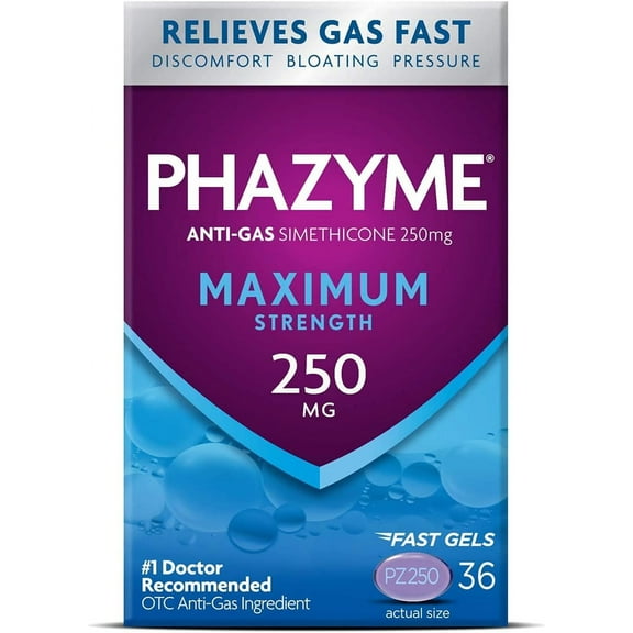 Phazyme Maximum Strength Gas & Bloating Relief, Works in Minutes, 36 Fast Gels (Pack of 2)