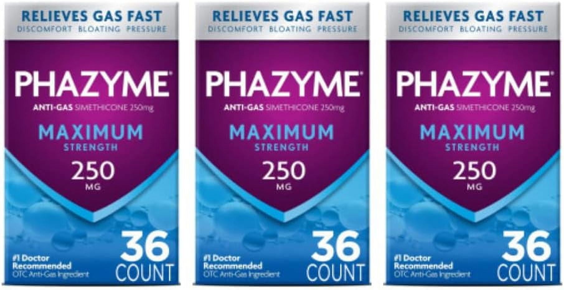 Phazyme Maximum Strength Gas & Bloating Relief, Works in Minutes, 36