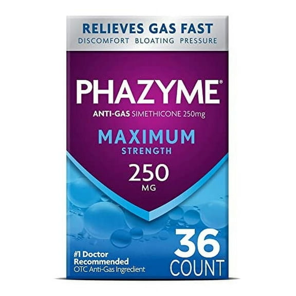 Phazyme Maximum Strength Gas and Bloating Relief, 250 mg Simethicone, 36 Fast Gels