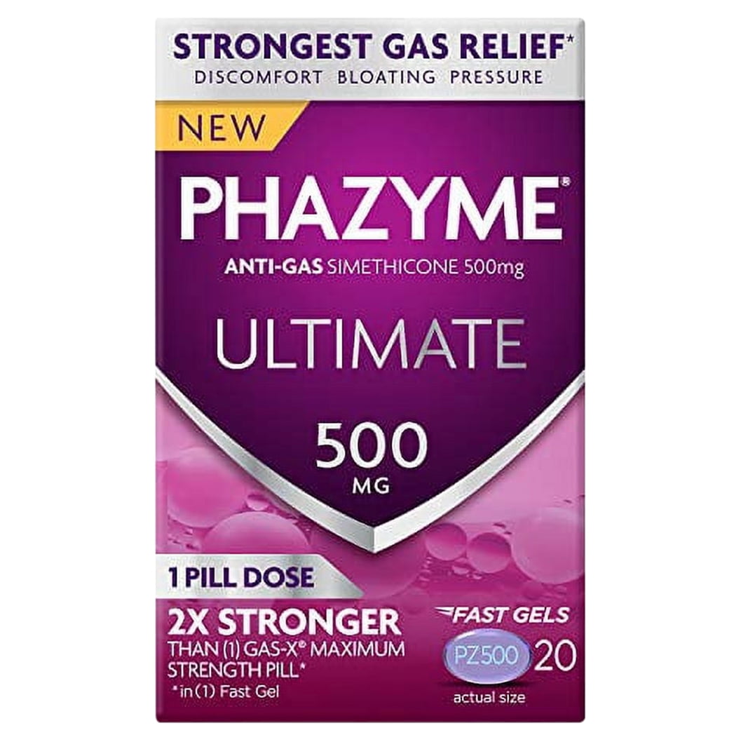 Phazyme Ultimate Gas Bloating Relief Works in Minutes 500 mg Simethicone Fast Gels, 20 Count