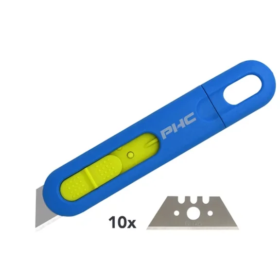 Phc Pacific Handy Box Cutter Auto-Retract Safety Knife E12204-4 & 10 Blade Pack