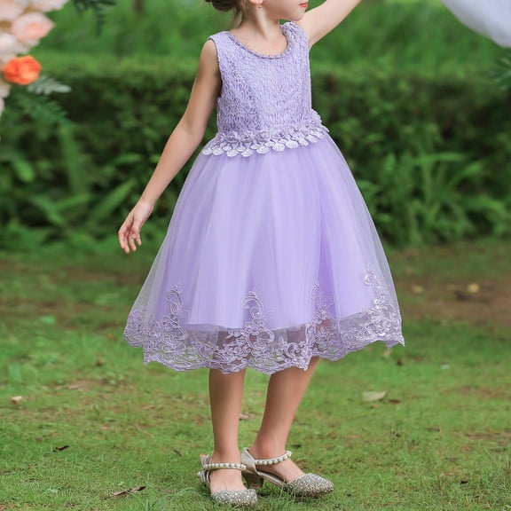 4/July Dress up Dresses for Girls 4-6 Children Flower Girl Lace Wedding Party Formal Long Gown Dress