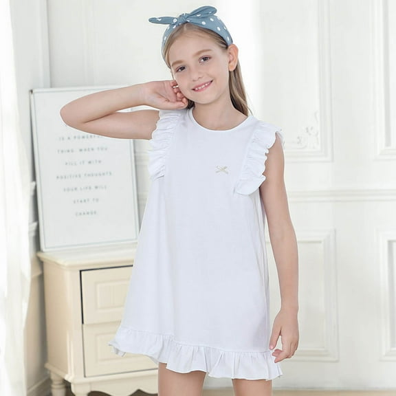 Phcqqok 4/July Girls Holiday Dresses Size 7-8 Red Toddler Girls Sleeveless Solid Dress Dance Party Dresses Clothes