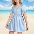 thumbnail image 1 of 4/July Red Dress for Girls Size 6-7 Summer Girls Chiffon Ruffle Mini Dress Square Neck Short Sleeve Solid A Line Dress, 1 of 4
