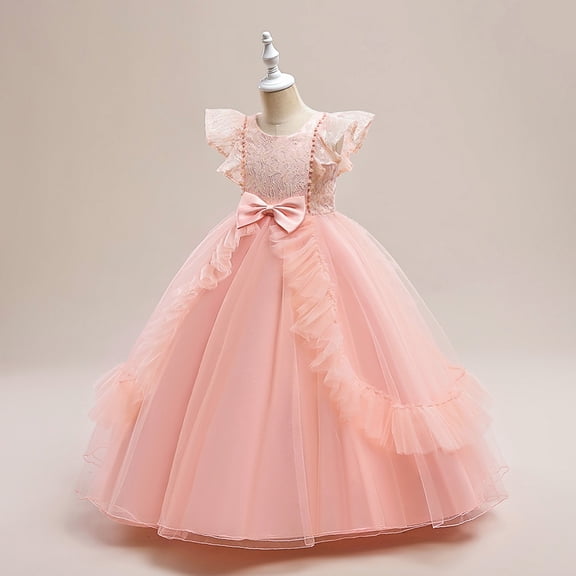 Fourth of July Girls Holiday Dress Size 10 Red Kids Children Girls Summer Sleeveless Lace Bowknot Mesh Long Princess Dress Piano Performance Dress