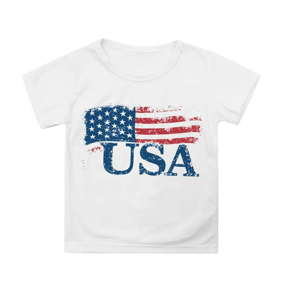 Phcqqok Fourth of July Shirt 4Th of July Girls T-Shirt Usa Flag Top Toddler Kids Short Sleeve Tee Independence Day Outfit for School Party Outdoor Activities 12-13 Years