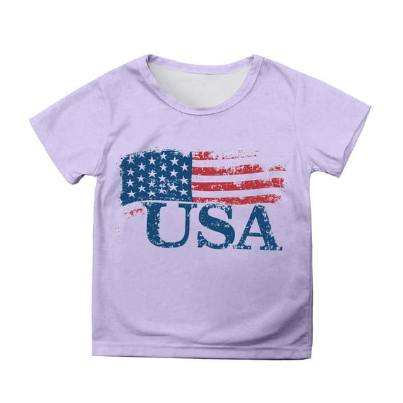 Phcqqok Fourth of July Shirt 4Th of July Girls T-Shirt Usa Flag Top Toddler Kids Short Sleeve Tee Independence Day Outfit for School Party Outdoor Activities 3-4 Years