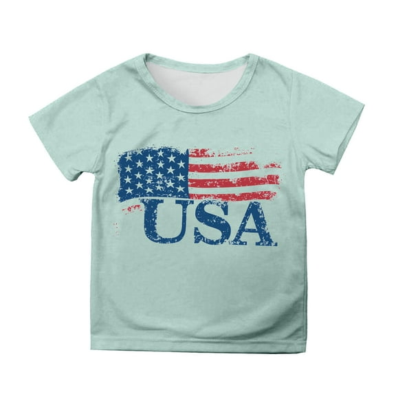 Phcqqok Fourth of July Shirt 4Th of July Girls T-Shirt Usa Flag Top Toddler Kids Short Sleeve Tee Independence Day Outfit for School Party Outdoor Activities 6-7 Years