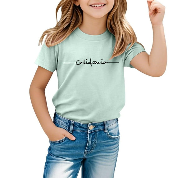 Phcqqok Fourth of July Shirt Girls Graphic Tees Inspirational Short Sleeve Tshirts Casual Comfortable Tops for Kids Youth Trendy Summer Shirt 4-5 Years