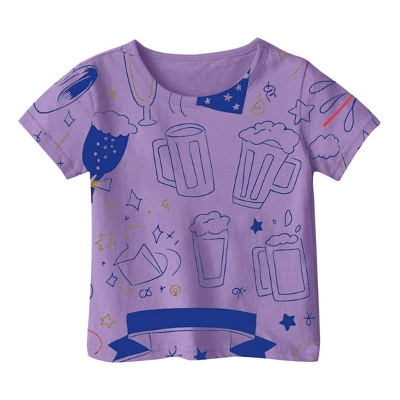 Phcqqok Fourth of July Shirt Girls Summer Casual Short Sleeve Graphic Tees Loose Fit Comfortable Round Neck Tops for Toddler Kids Outdoor Play Everyday Wear 6-7 Years