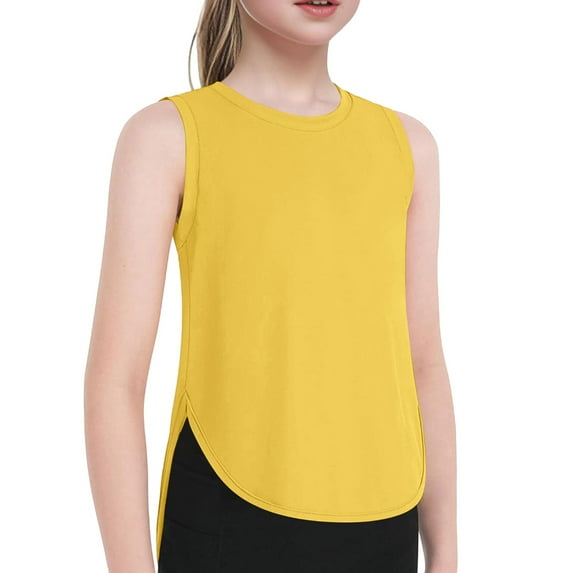 Phcqqok Fourth of July Shirt Girls Summer Solid Color Tank Tops for Active Kids Soft Breathable Sleeveless Shirts Casual Comfortable Athletic Wear 13-14 Years