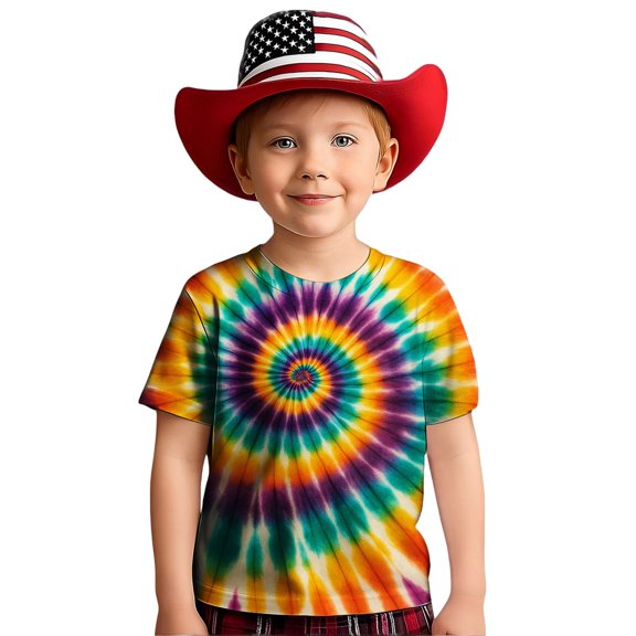 Phcqqok Fourth of July Shirt Girls Swirl Gradient Print T-Shirt Short Sleeve Round Neck Casual Top for 2-13 Years Kids Comfortable Daily Wear 18-24 Months