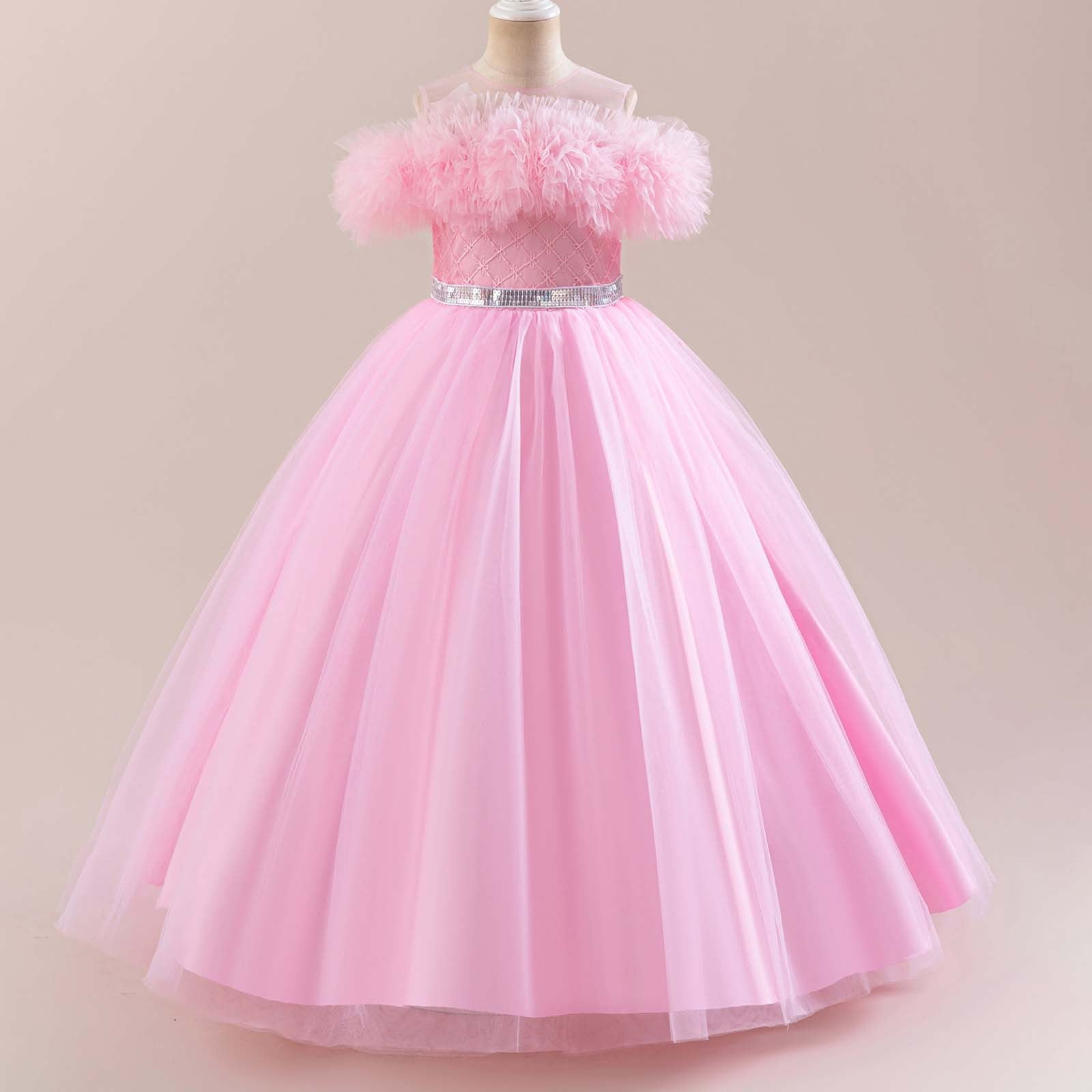 DreamHigh Girls' Princess Evening Party Dress - Long Tailing Gown With Flower Bow, Back Zipper