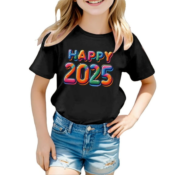 Phcqqok Fourth of July Shirt 2025 Trendy Kids Printed T-Shirt Soft Breathable Casual Tee for Girls Comfortable Daily Wear 3-4 Years
