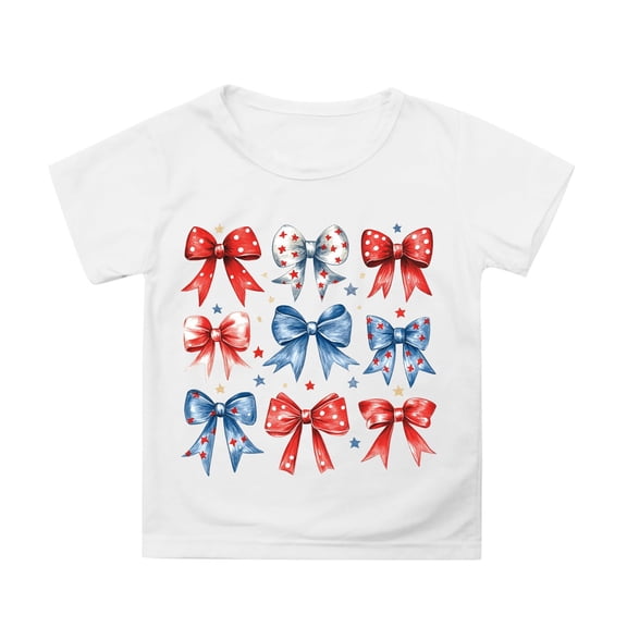 Phcqqok Fourth of July Shirt Girls Independence Day Tshirt Short Sleeve Tee with Flag Print Cute Casual Top for Toddler 3-13 Years 6-7 Years