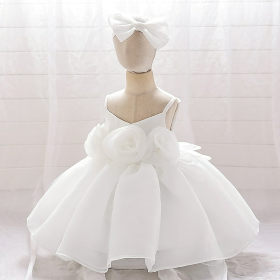 July 4Th Dresses for Girls 4-6 Years Party Girls Princess Dress Sleeveless Solid Color Flower Birthday Party Dress with Headband