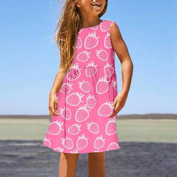 July 4Th Girls Dresses Size 14-16 Christmas Girl's Summer Sleeveless Dress Cute Printed A Line with Elastic Neckline Comfortable Stretchy Play Dress for Toddler Kids