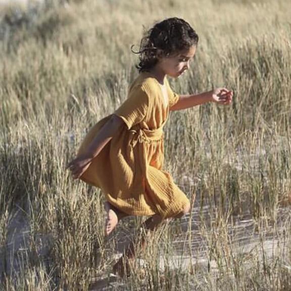 Phcqqok July 4Th Girls' Dresses White Long Sleeve Toddler Dress Baby Girls Linen Ruffle Sleeve Tiered Swing Casual Summer Boho Dresses