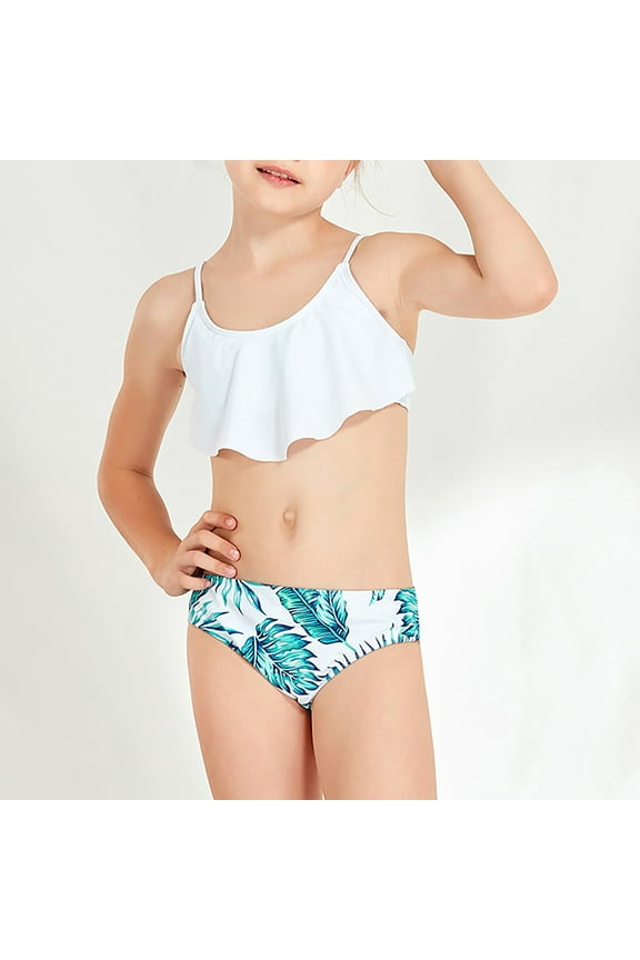 July 4Th Girls Two Piece Swimsuits Girls Bikinis Girl's Swimsuit Two Piece Leaf Print Shorts for 7 To 14 Years Swimming Pool Hot Spring Natatorium Toddler Swimsuit Girl