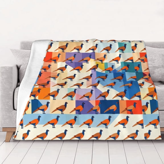 Pheasant Art Pattren Throws Blanket Fleece Soft Cozy Warm Plush for Travel Chair Bedroom Living Room Sofa 40"x30"