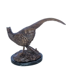 Nifao Pheasant Bird Bronze statue mounted on a Marble Base Home Decor Sculpture, 14"L x 6"W x 10"H