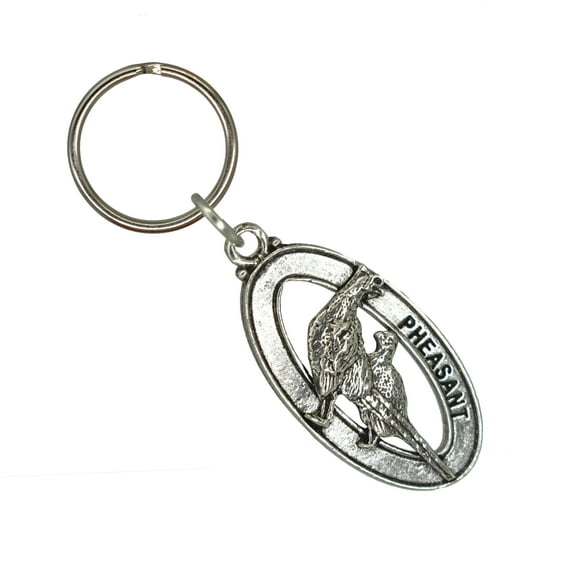 Pheasant Cock and Hen Keychain, Pheasant, Birds, Bird, B020KC, Key Fob, Key Ring, Keys, Zipper Pull, Luggage Tag, Pewter, Backpack, Over 300 Keychains Designs, Handmade in the USA