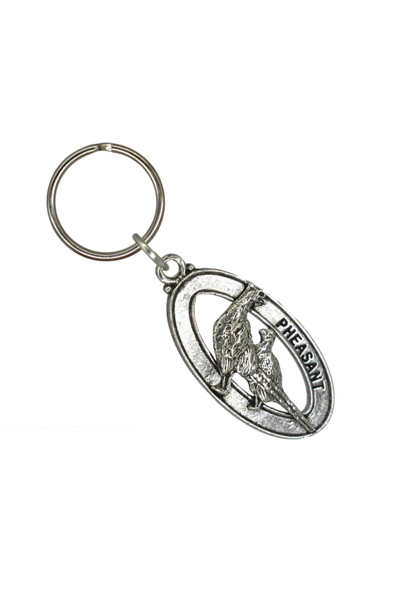 Pheasant Cock and Hen Keychain, Pheasant, Birds, Bird, B020KC, Key Fob, Key Ring, Keys, Zipper Pull, Luggage Tag, Pewter, Backpack, Over 300 Keychains Designs, Handmade in the USA